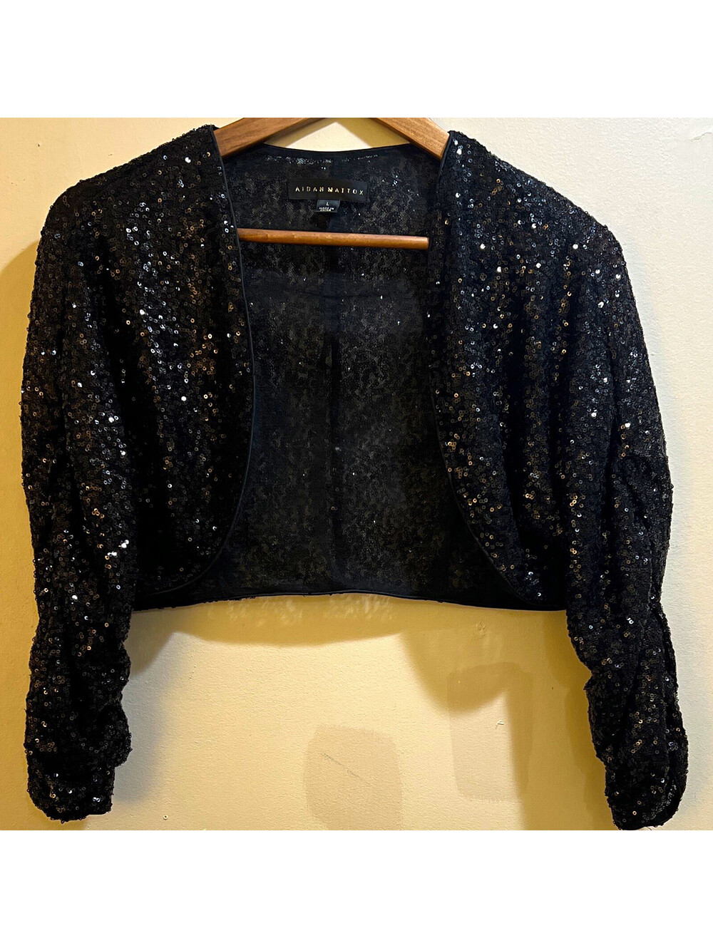 Y2K Aidan Mattox Sequined Lace Shawl Wrap Polyester Solid Black Women